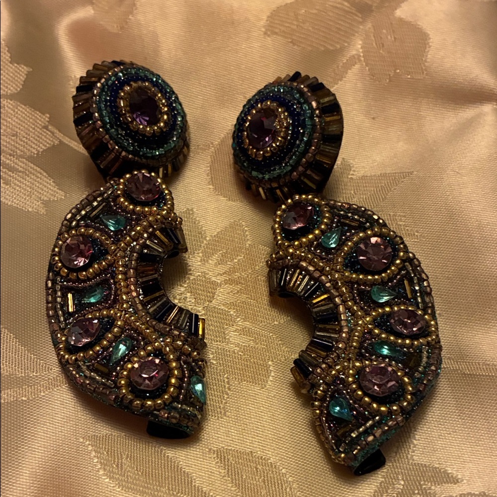 Elegant Beaded Earrings with Purple and Blue Accents
